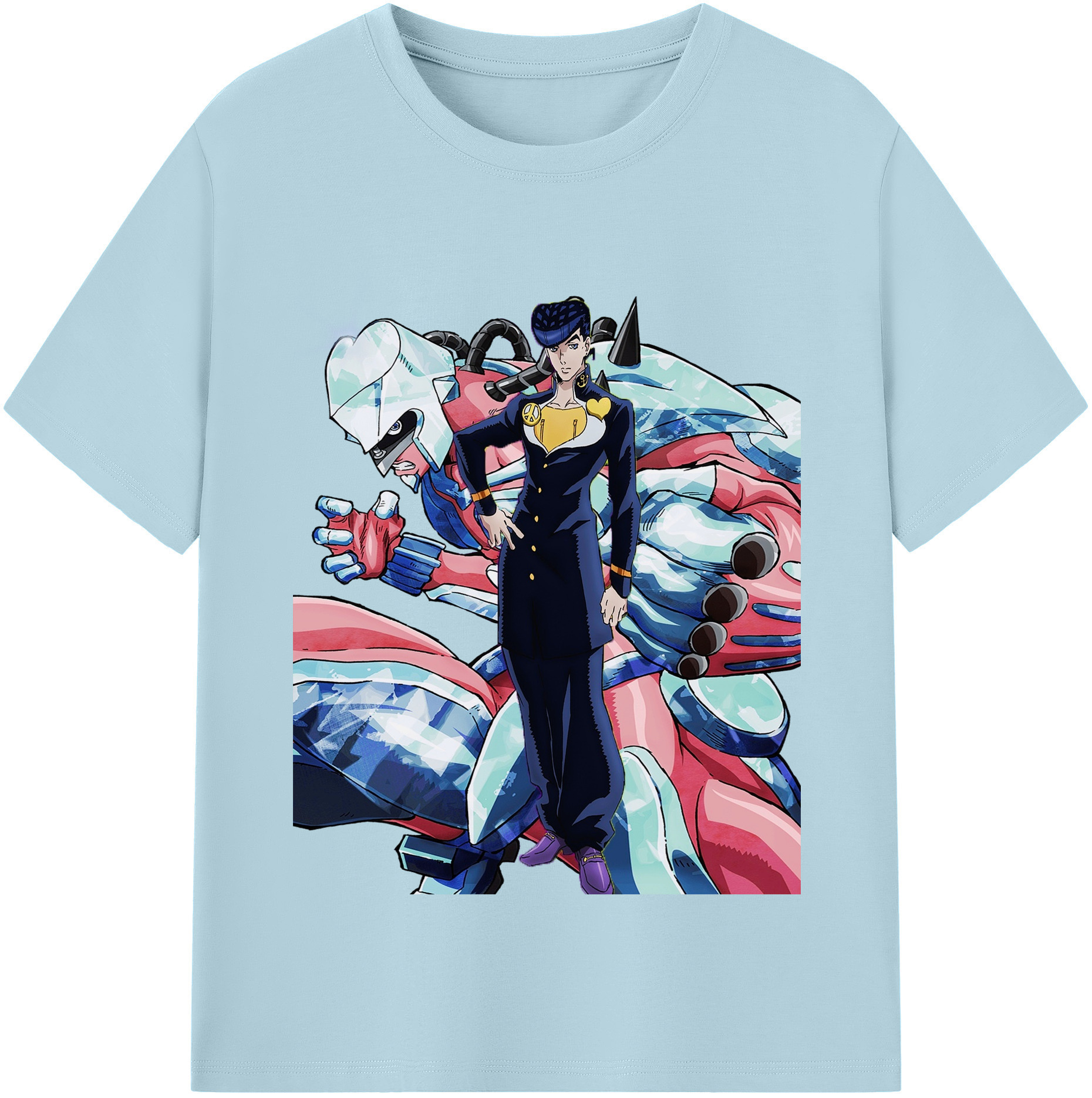 （画像用） ジョジョの奇妙な冒険 ひがしかた じょうすけ JoJo's Bizarre Adventure Higashikata Josuke 綿100％半袖Tシャツ（フロントプリント）